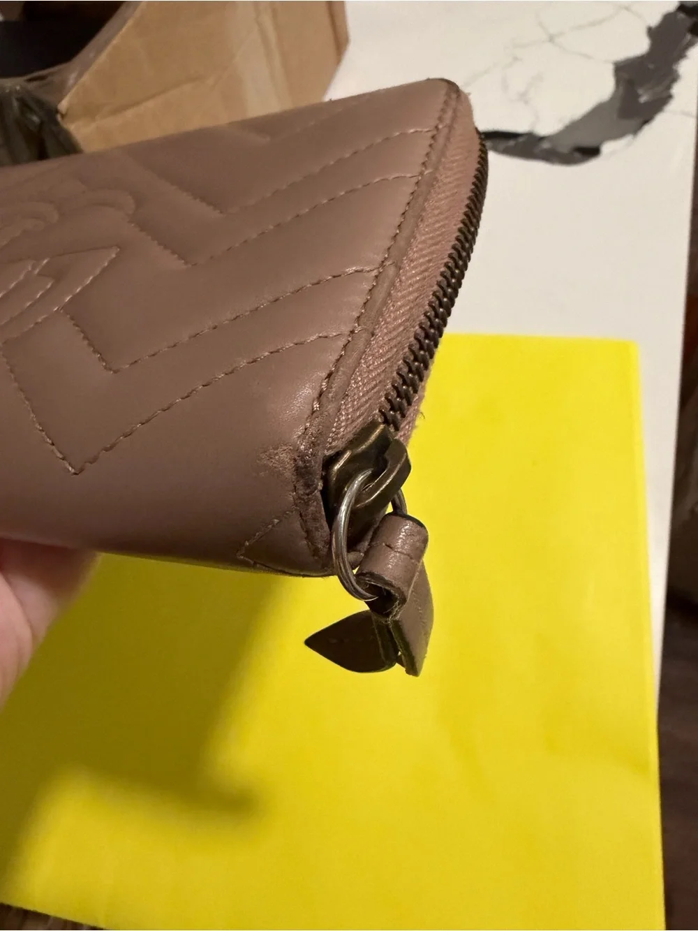 Gucci Taupe Chevron Quilted Continental Wallet with Gold GG